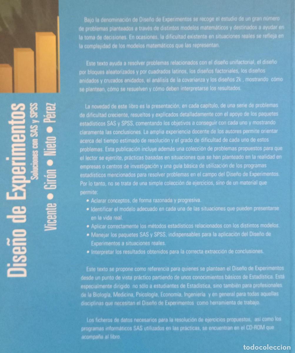 Libros de segunda mano: DISE&Ntilde;O DE EXPERIMENTOS SOLUCIONES CON SAS Y SPSS - Foto 2