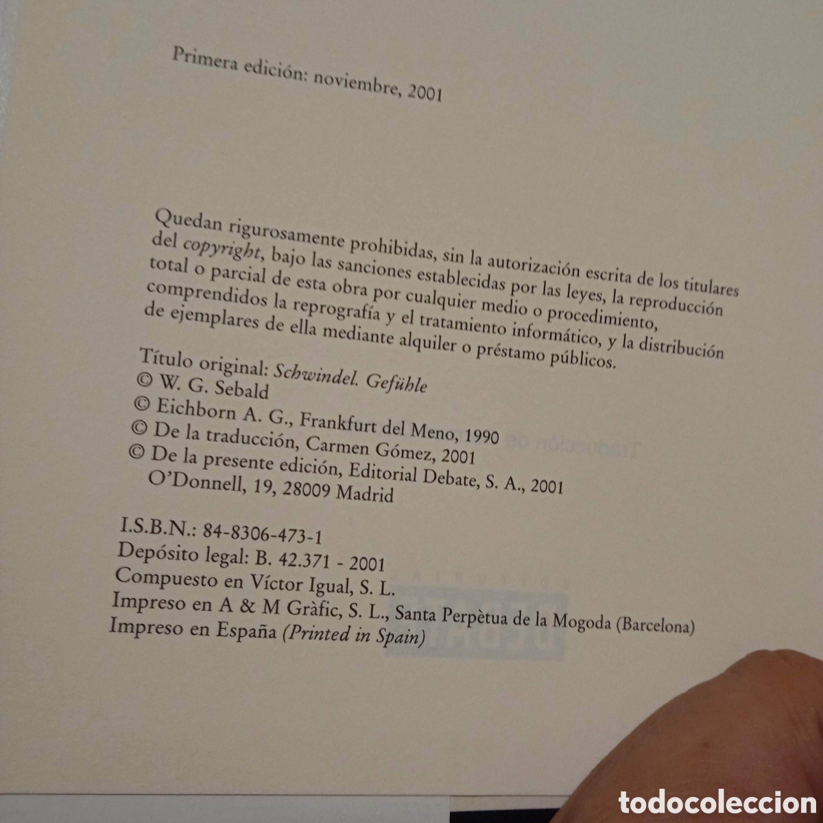 Libros de segunda mano: V&Eacute;RTIGO - W G SEBALD - DEBATE 2001 #8847 - Foto 3