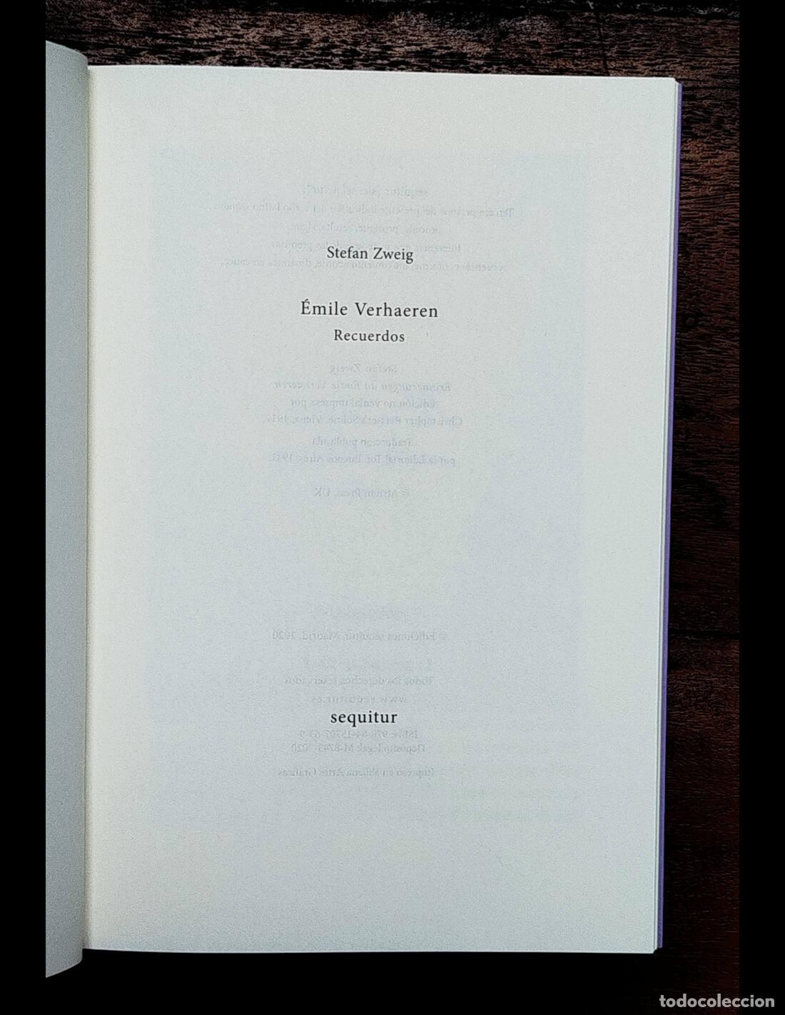Libros de segunda mano: &Eacute;MILE VERHAEREN. RECUERDOS. ZWEIG, Stefan. Sequitur. 2020. - Foto 2