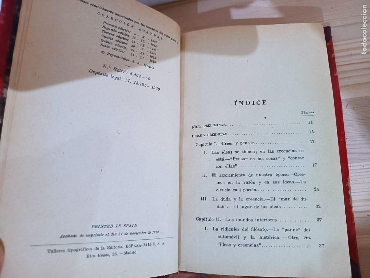 Libros de segunda mano: Ortega y Gasset , ideas y creencias , Editorial Astral, 1959 - Foto 4