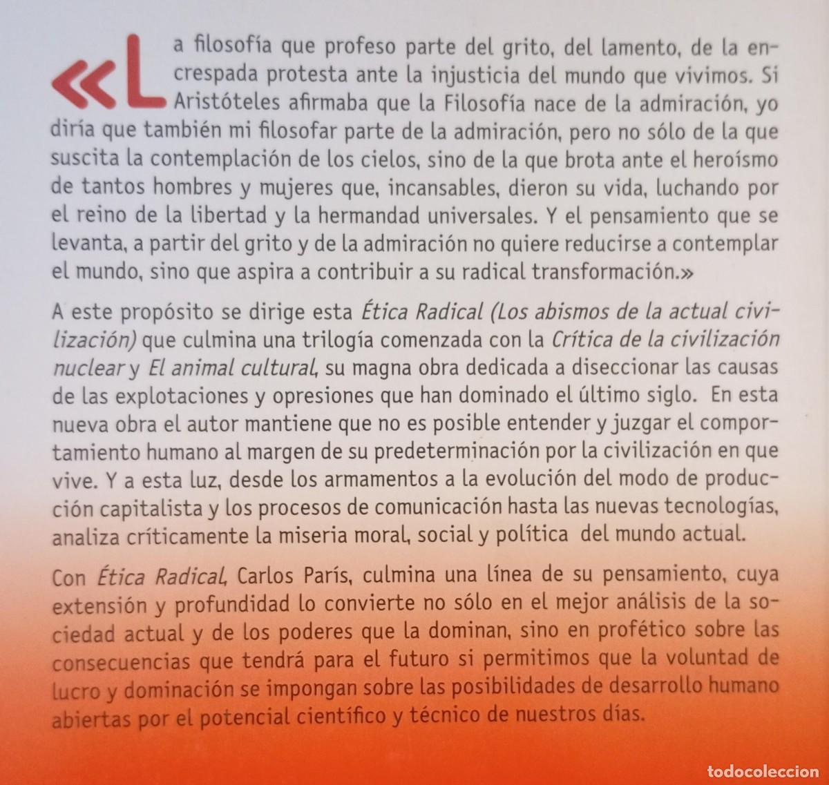 Libros de segunda mano: ETICA RADICAL - CARLOS PARIS - Foto 2