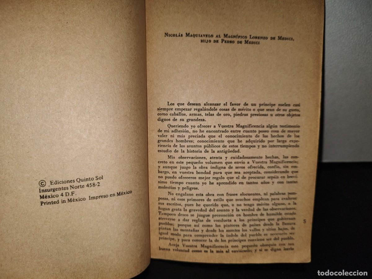 Libros de segunda mano: 109- EL PR&Iacute;NCIPE - NICOL&Aacute;S MAQUIAVELO - EDICIONES QUINTO SOL - Foto 4