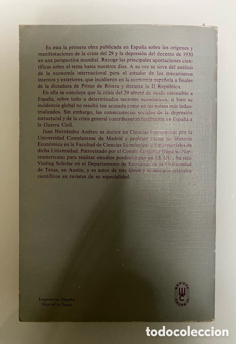 Libros de segunda mano: Espa&ntilde;a y la crisis de 1929 - HERN&Aacute;NDEZ ANDREU, Juan - Foto 2