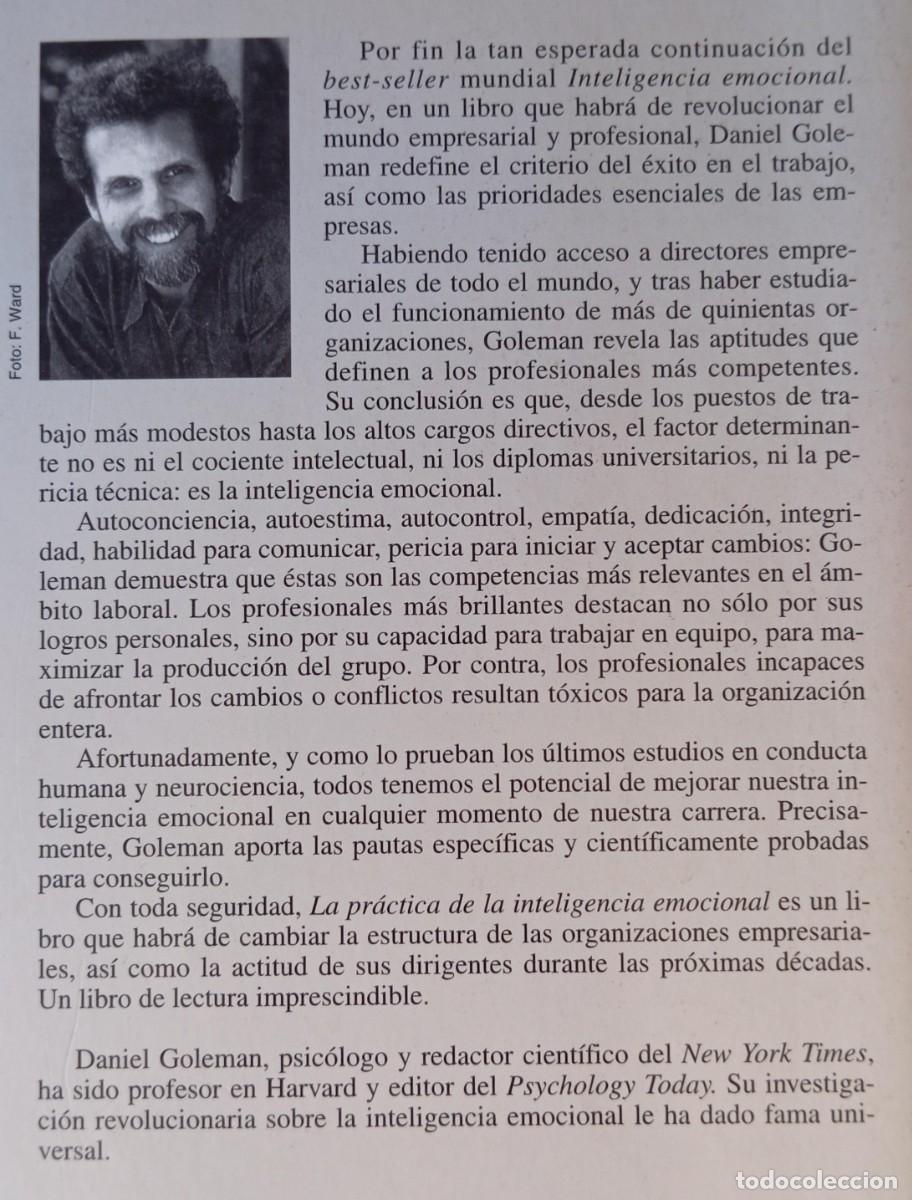 Libros de segunda mano: LA PRACTICA DE LA INTELIGENCIA EMOCIONAL - DANIEL GOLEMAN - Foto 2