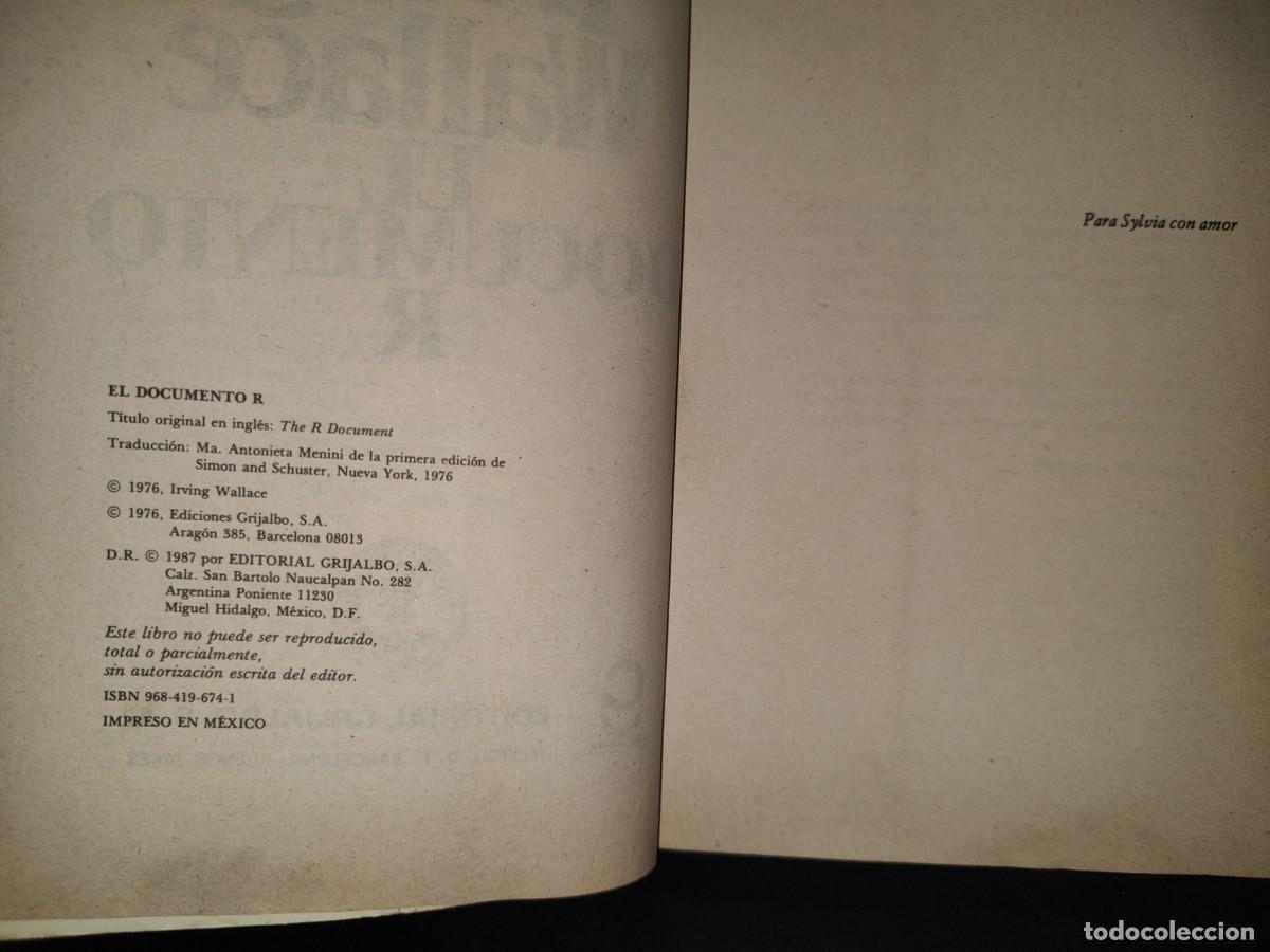 Libros de segunda mano: 111- EL DOCUMENTO R - IRVING WALLACE - EDITORIAL GRIJALBO - 1987 - Foto 7