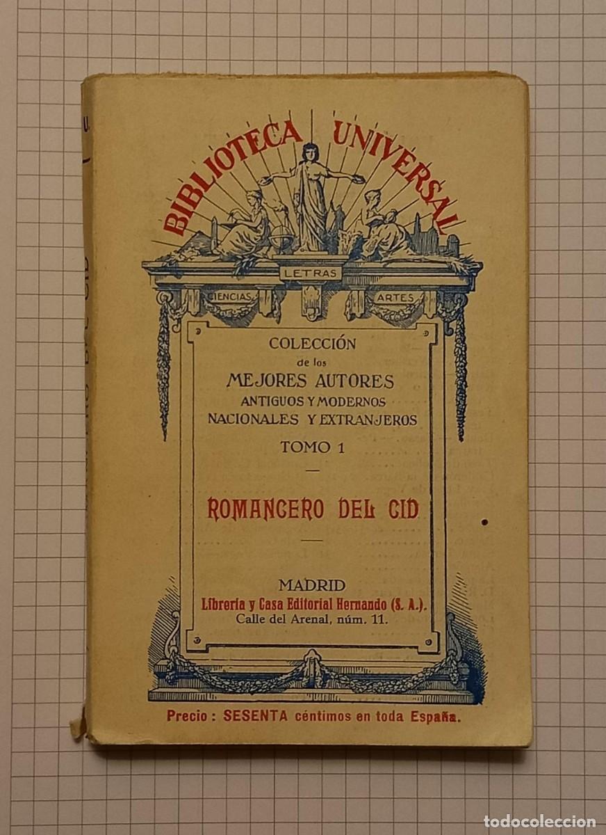 Libros de segunda mano: Libro de bolsillo Romancero del Cid castellano antiguo Edit. Universal 1929 - Foto 1