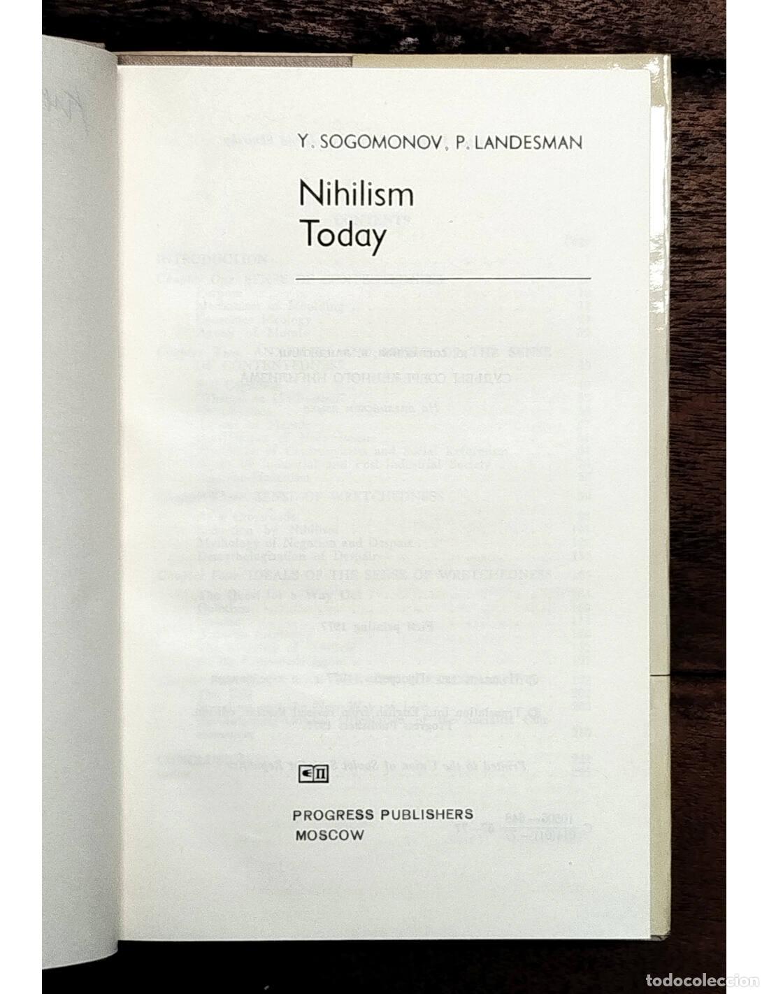 Libros de segunda mano: NIHILISM TODAY. SOGOMONOV, Y. y LANDESMAN, P. Progress. 1977. - Foto 2