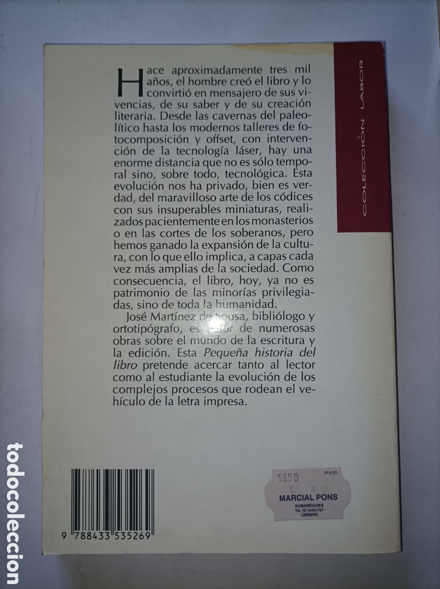 Libros de segunda mano: PEQUE&Ntilde;A HISTORIA DEL LIBRO. MARTINEZ DE SOUSA. LABOR. 1992. - Foto 2