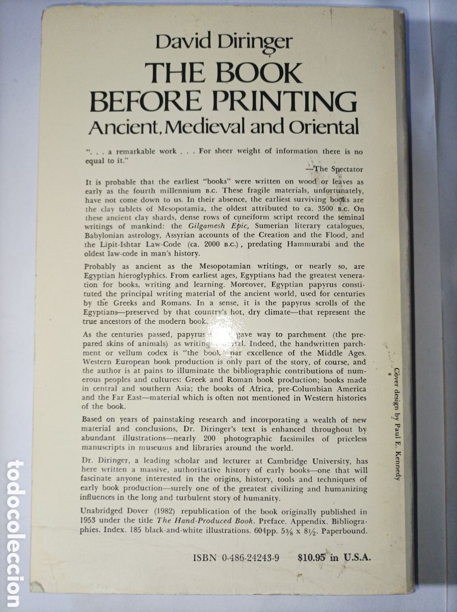 Libros de segunda mano: THE BOOK BEFORE PRINTING. DIRINGER. DOVER. 1982. - Foto 2
