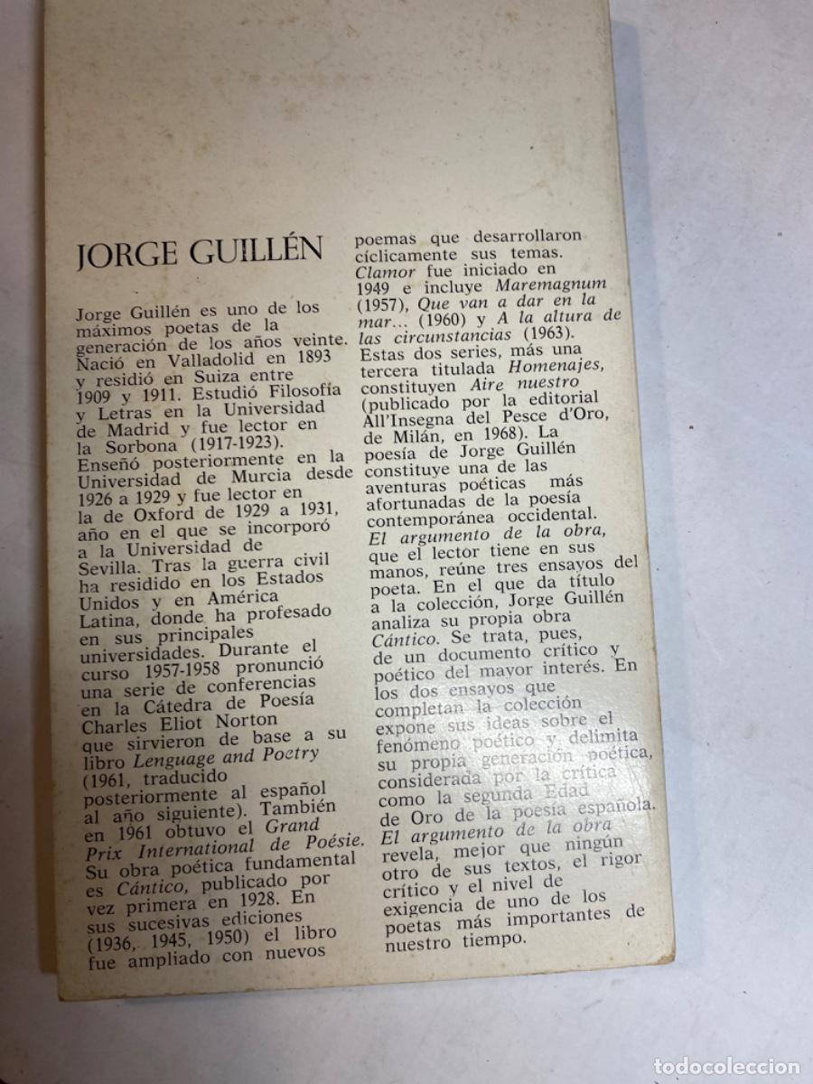 Libros de segunda mano: EL ARGUMENTO DE LA OBRA. JORGE GUILLEN. 1969 - Foto 3