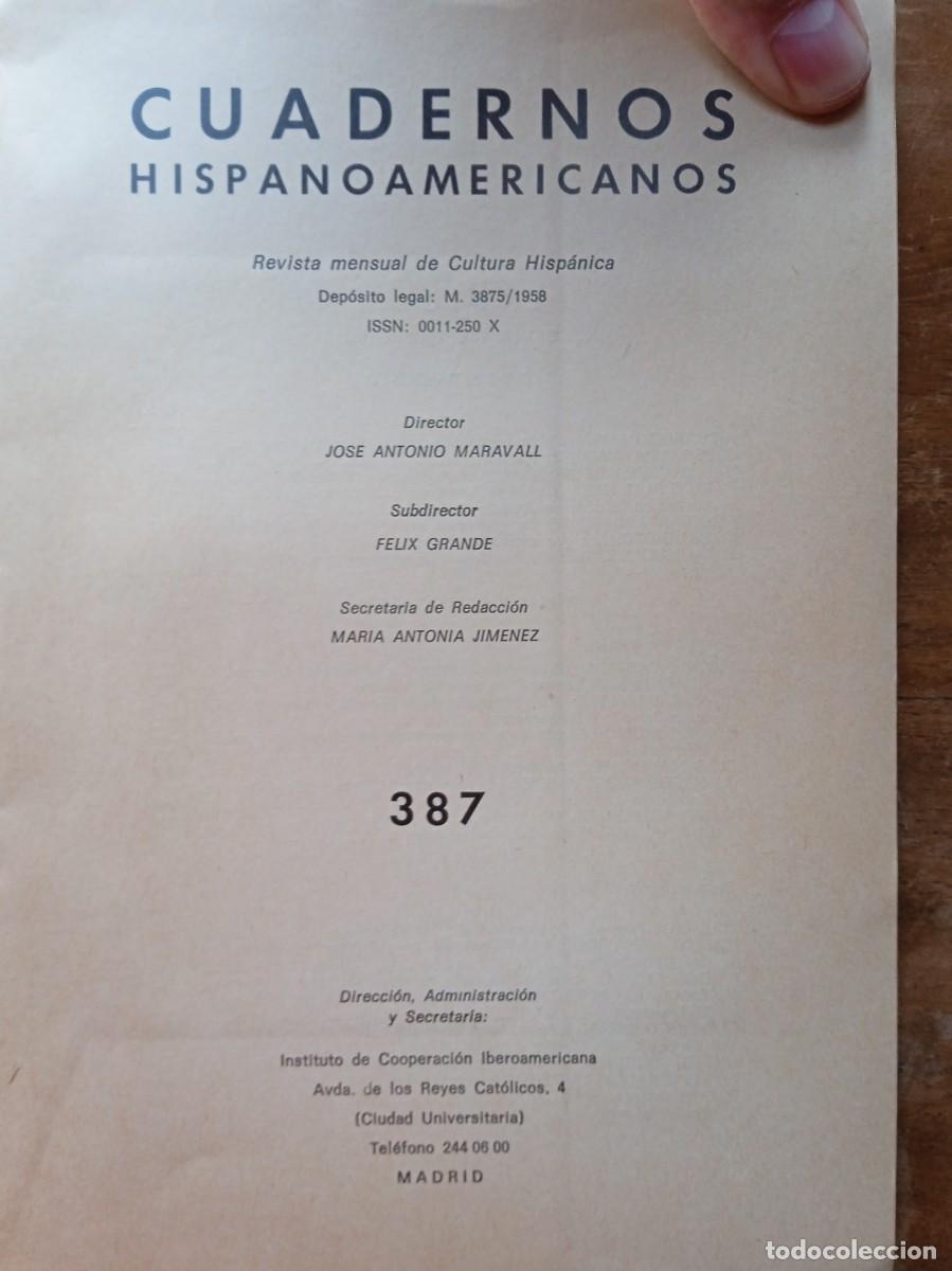 Libros de segunda mano: Cuadernos hispanoamericanos 387. Madrid 1982 - Foto 2