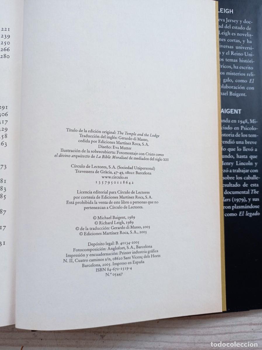 Libros de segunda mano: Masones Y Templarios - Michael Baigent - Richard Leigh - 2005 - Circulo De Lectores - Foto 3