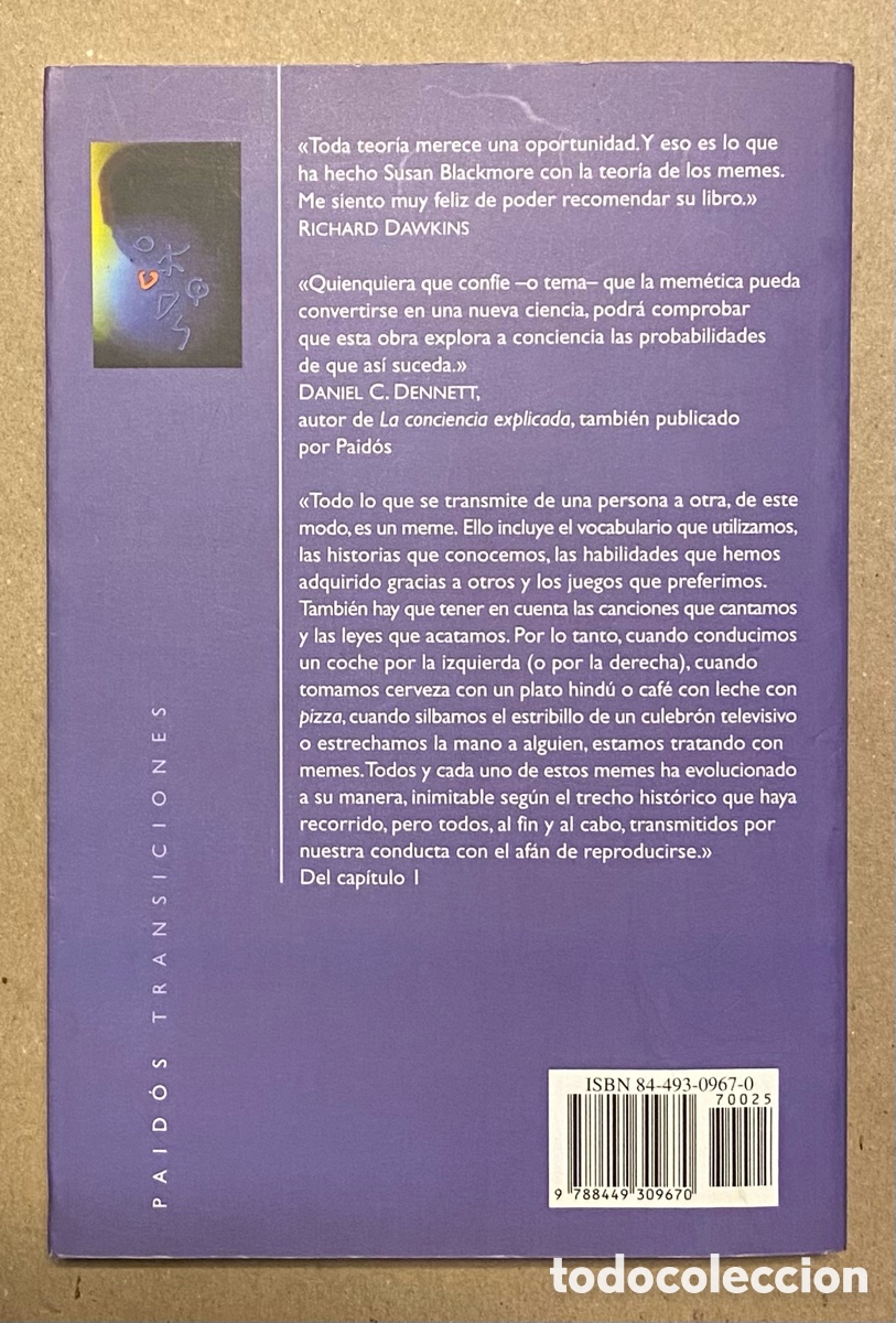 Libros de segunda mano: LA M&Aacute;QUINA DE LOS MEMES. SUSAN BLACKMORE. EDICIONES PAID&Oacute;S 2000. - Foto 9