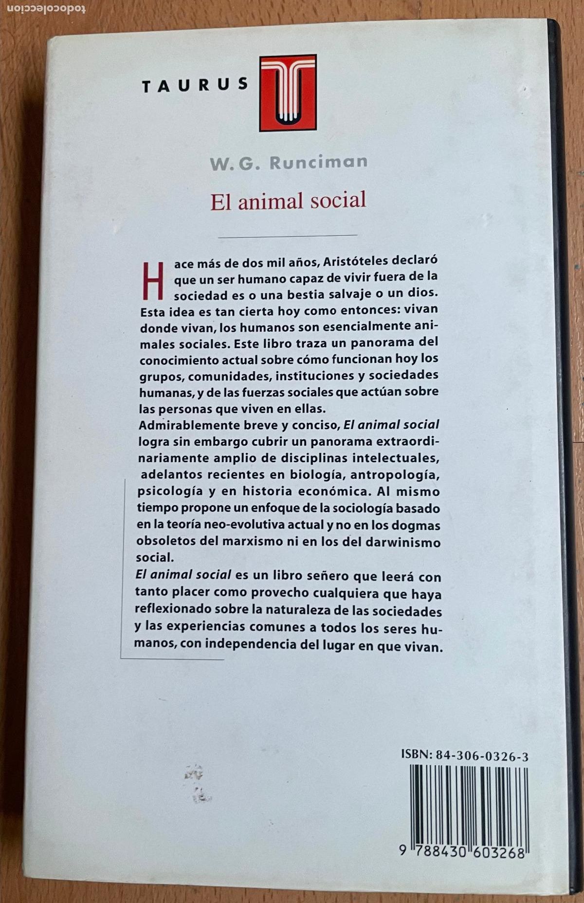 Libros de segunda mano: EL ANIMAL SOCIAL, WG Runciman - Foto 2