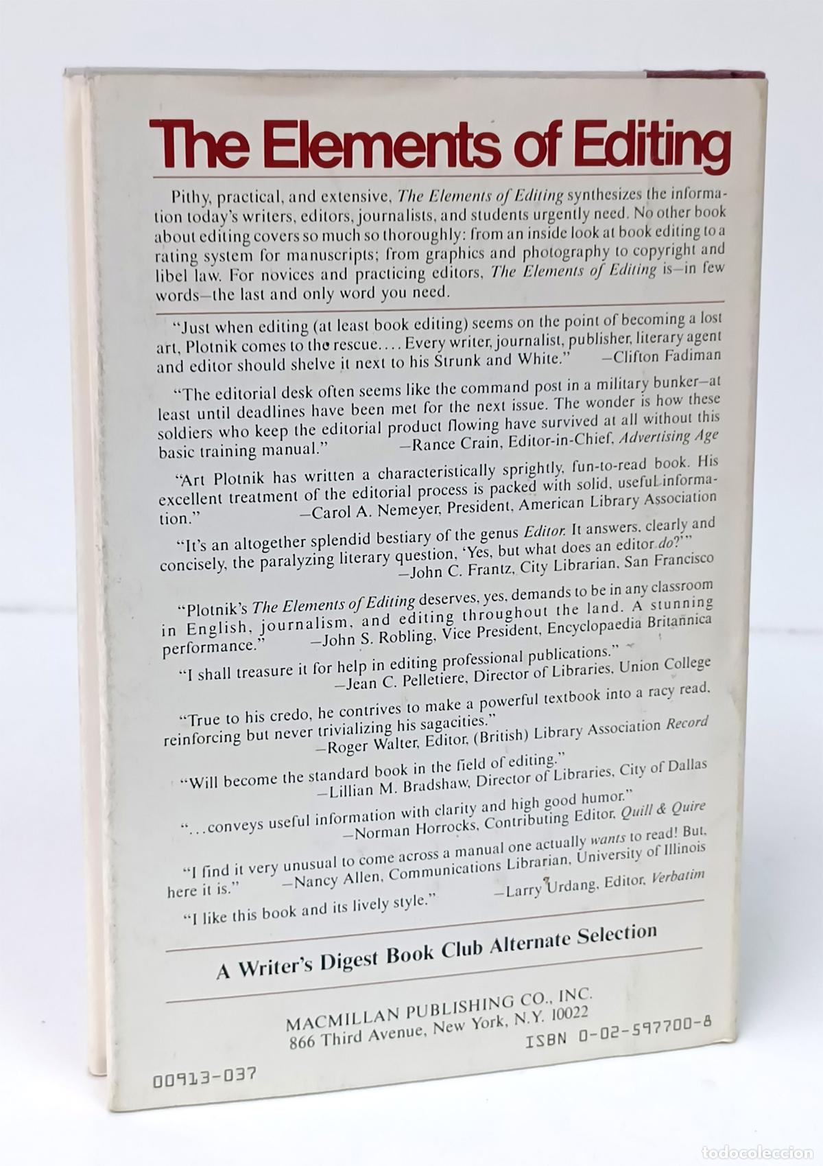 Libros de segunda mano: PLOTNIK (Arthur).- The elements of editing. Macmillan , 1982 - Foto 2