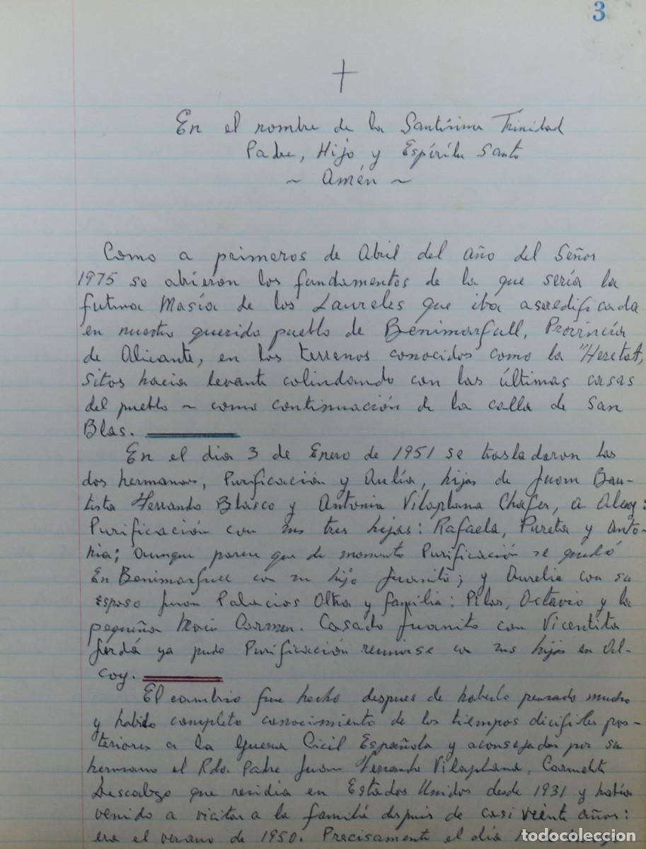 Libros de segunda mano: CR&Oacute;NICA. MAS&Iacute;A DE LOS LAURELES. BENIMARFULL. ALICANTE - Foto 2