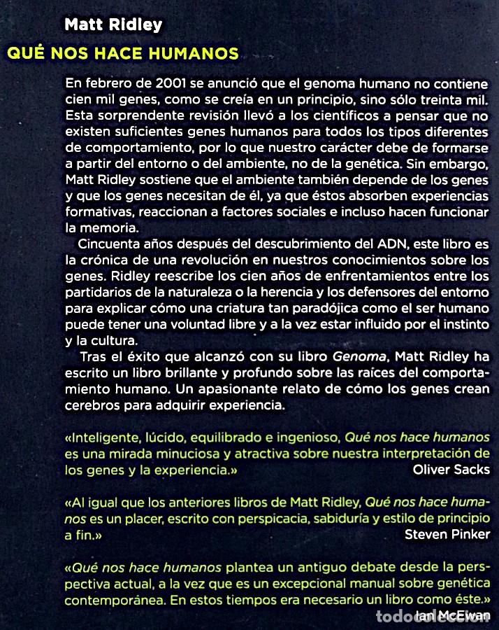 Libros de segunda mano: Qu&eacute; nos hace humanos - Matt Ridley - Foto 3