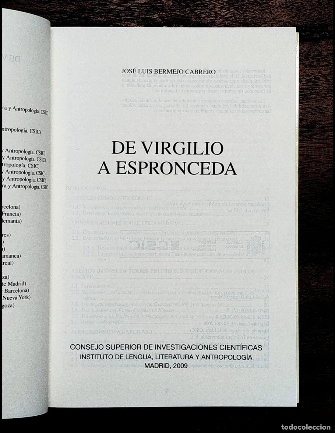 Libros de segunda mano: DE VIRGILIO A ESPRONCEDA. BERMEJO CABRERO, Jos&eacute; Luis. CSIC. 2009. - Foto 2
