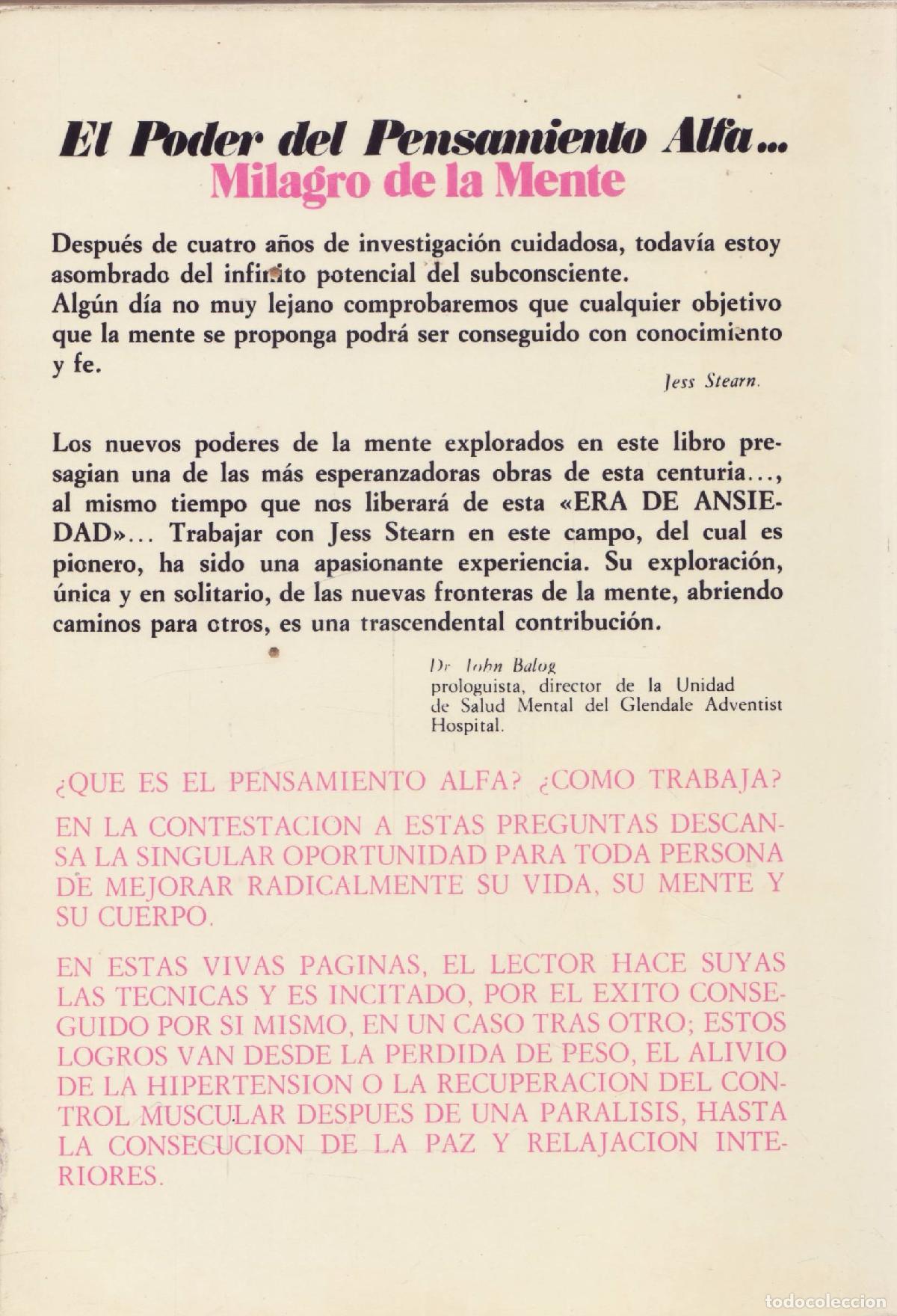 Libros de segunda mano: El poder del pensamiento Alfa...Milagro de la mente - Stearn, Jess - Foto 3