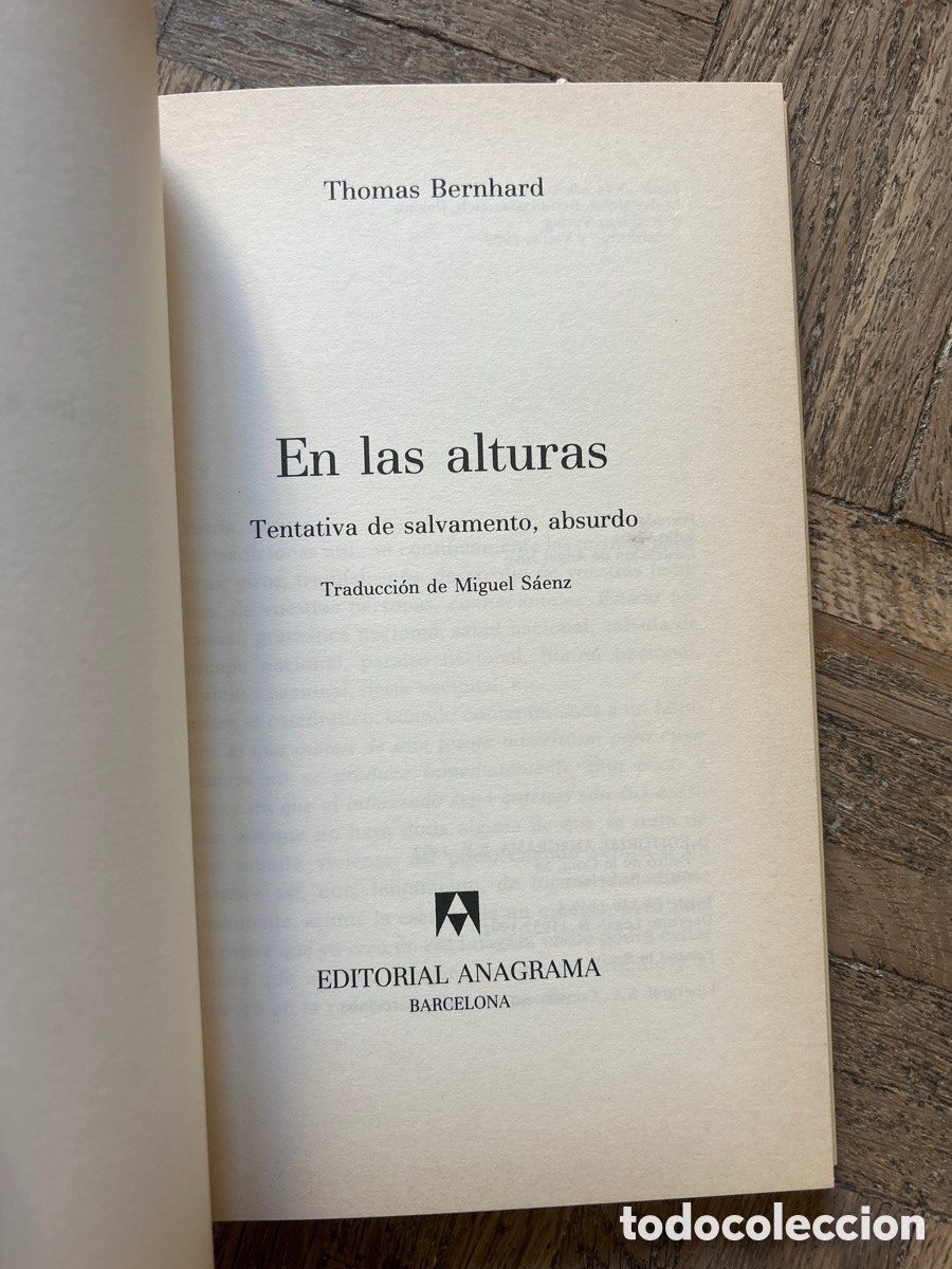 Libros de segunda mano: En las alturas - Thomas Bernhard - Anagrama (1992) - Foto 3