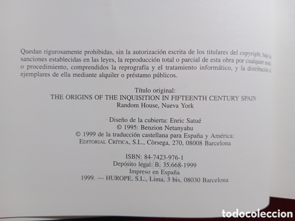 Libros de segunda mano: B. NETANYAHU, LOS OR&Iacute;GENES DE LA INQUISICI&Oacute;N, ED.. CR&Iacute;TICA, PRIMERA EDICI&Oacute;N - Foto 7