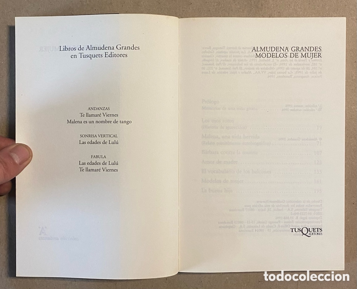 Libros de segunda mano: MODELOS DE MUJER. ALMUDENA GRANDES. TUSQUETS EDITORES 1996. - Foto 2