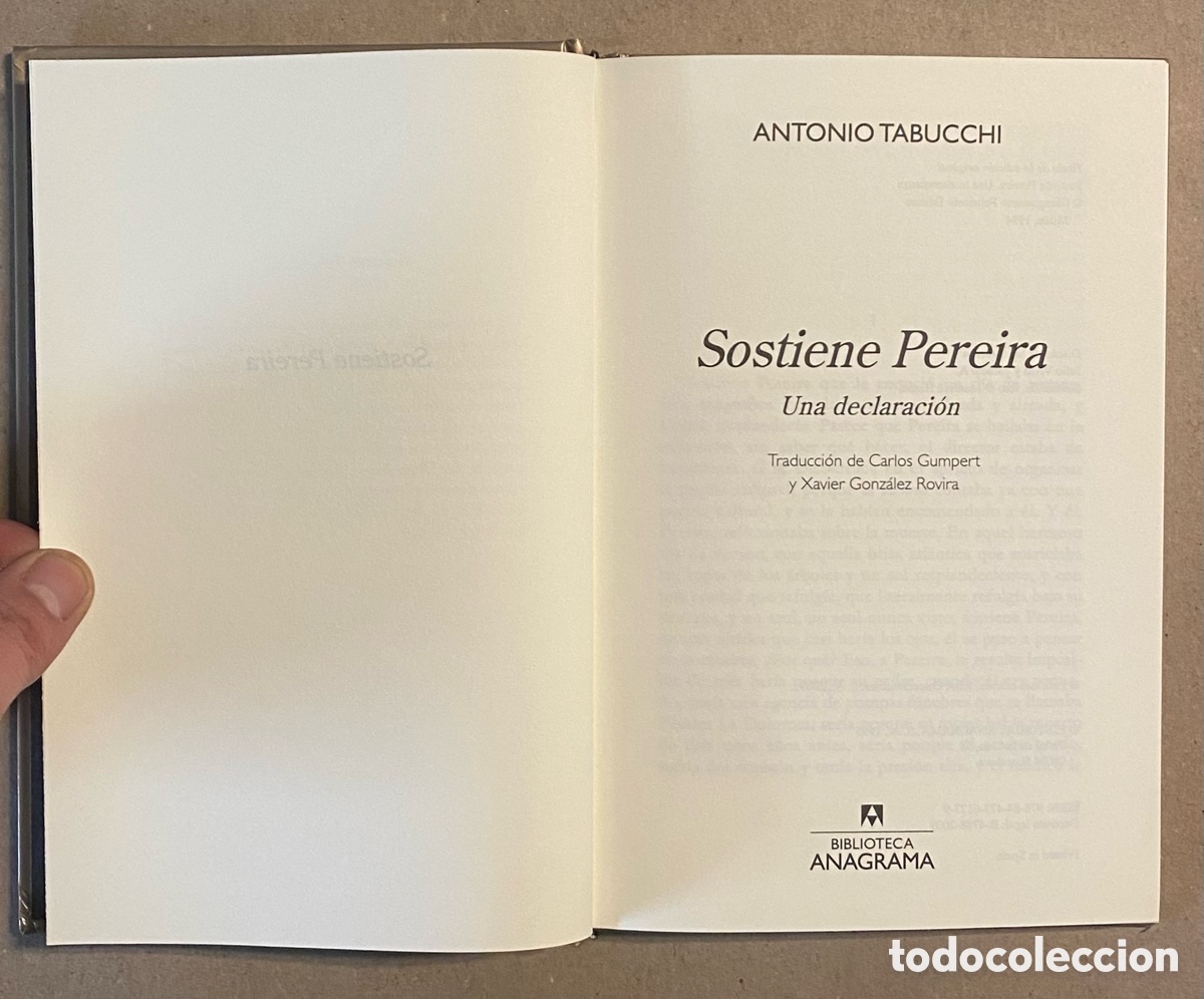 Libros de segunda mano: SOSTIENE PEREIRA. ANTONIO TABUCCHI. EDITORIAL ANAGRAMA 2009. - Foto 2