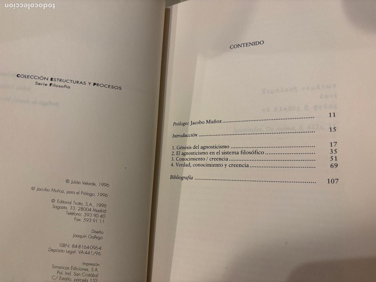 Libros de segunda mano: El agnosticismo. Juli&aacute;n Velarde. Trotta - Foto 2