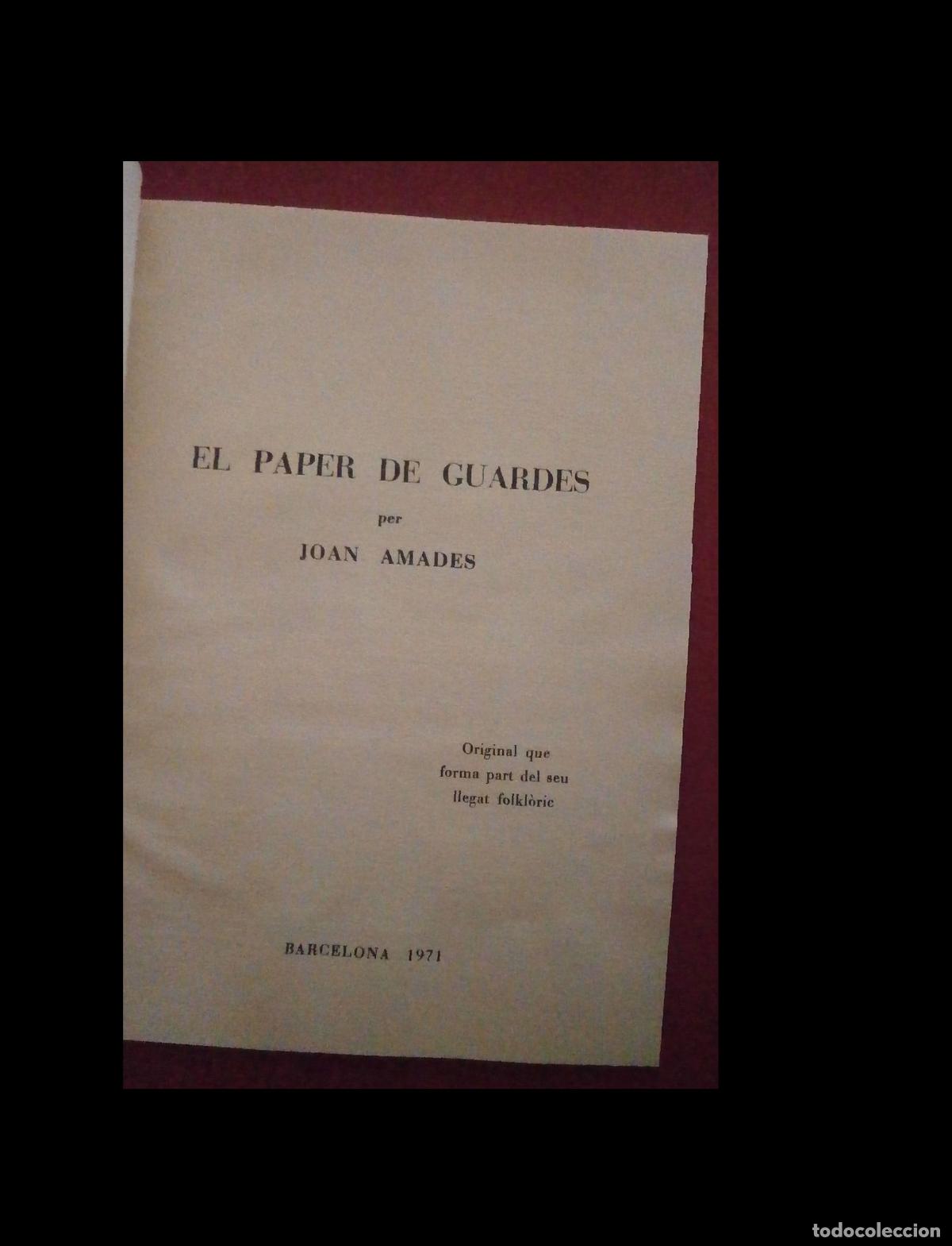 Libros de segunda mano: El Paper de Guardes. Joan Amades - Foto 5