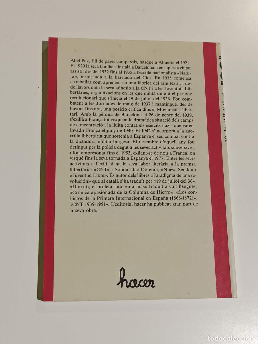Libros de segunda mano: Libro 19 de juliol del 36 a Barcelona Abel Paz - Foto 2