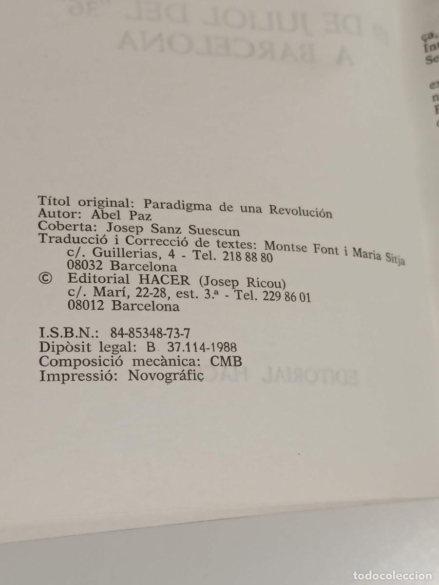 Libros de segunda mano: Libro 19 de juliol del 36 a Barcelona Abel Paz - Foto 3