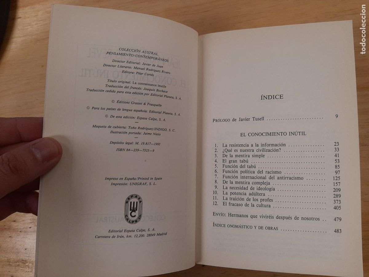 Libros de segunda mano: El conocimiento in&uacute;til - Jean Francois Revel - Foto 4