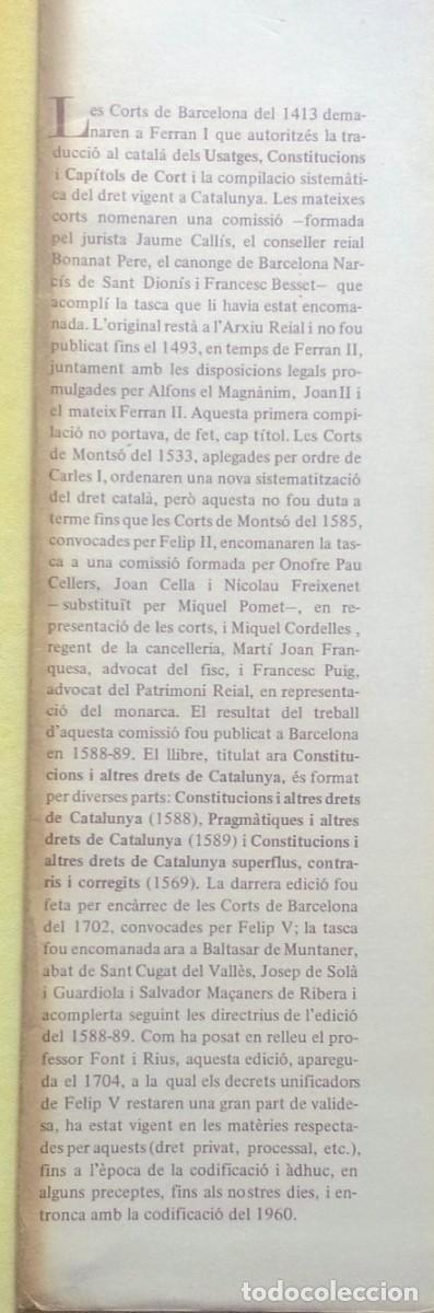 Libros de segunda mano: CONSTITUTIONS Y ALTRES DRETS DE CATHALUNYA - ED. BASE - 1973 - FACS&Iacute;MIL. (I CATALUNYA). - Foto 4