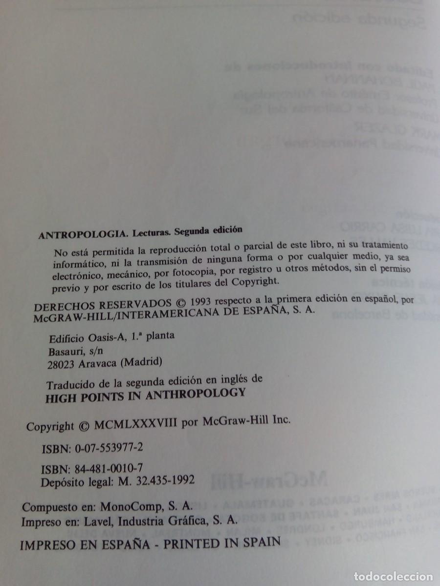 Libros de segunda mano: ANTROPOLOG&Iacute;A. LECTURAS / PAUL BOHANNAN, MARK GLAZER - Foto 4