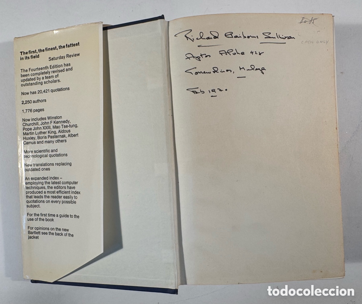 Libros de segunda mano: Bartletts Familiar Quotations. John Bartlett. Hard back, 1968. Macmillan. - Foto 8