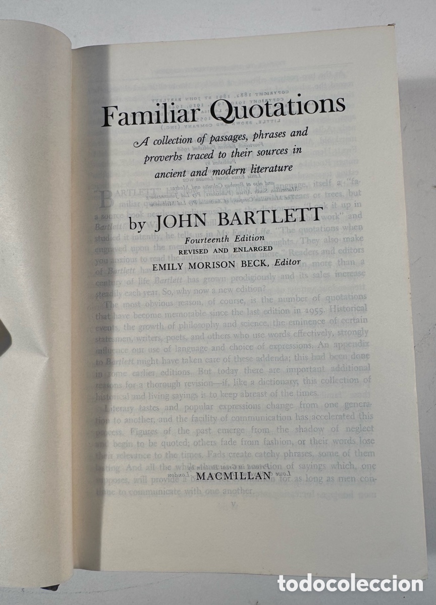 Libros de segunda mano: Bartletts Familiar Quotations. John Bartlett. Hard back, 1968. Macmillan. - Foto 9