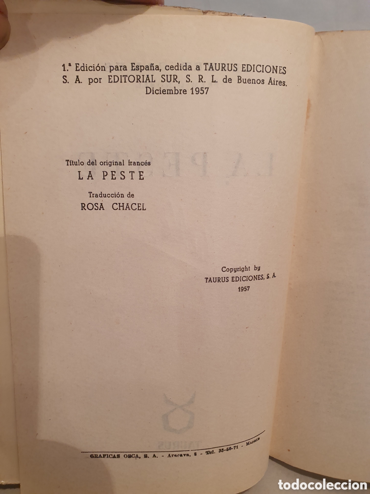 Libros de segunda mano: LA PESTE. ALBERT CAMUS. TAURUS 1957. - Foto 2