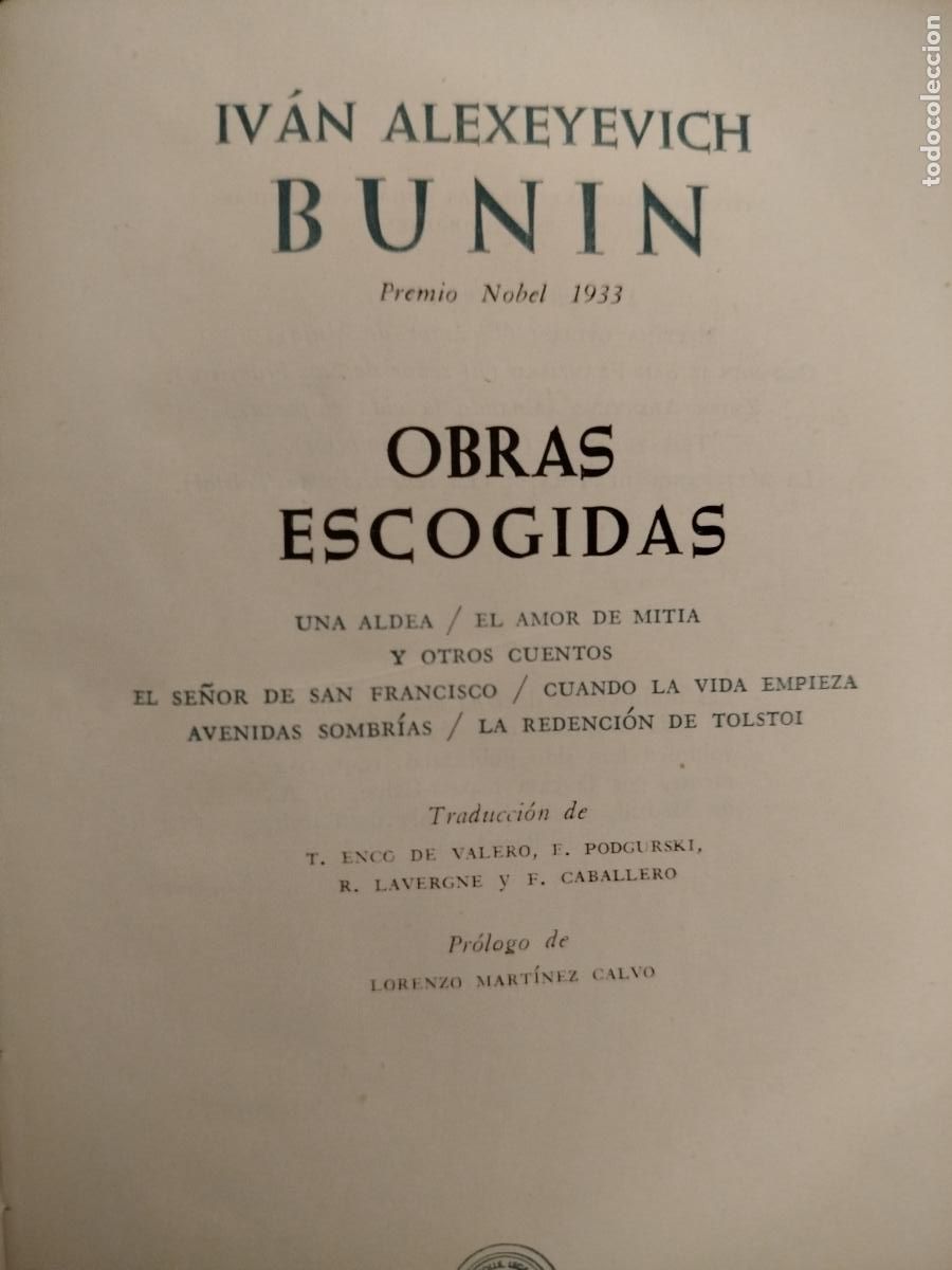 Libros de segunda mano: IVAN BUNIN. OBRAS ESCOGIDAS. PREMIOS NOBEL. AGUILAR - Foto 2