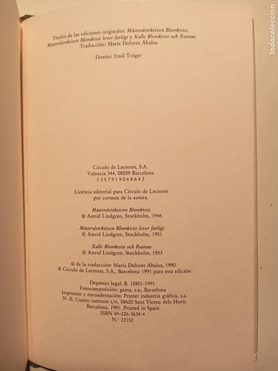 Libros de segunda mano: SUPERDETECTIVE BLOMKVIST - ASTRID LINDGREN - C&Iacute;RCULO DE LECTORES 1991 - Foto 5