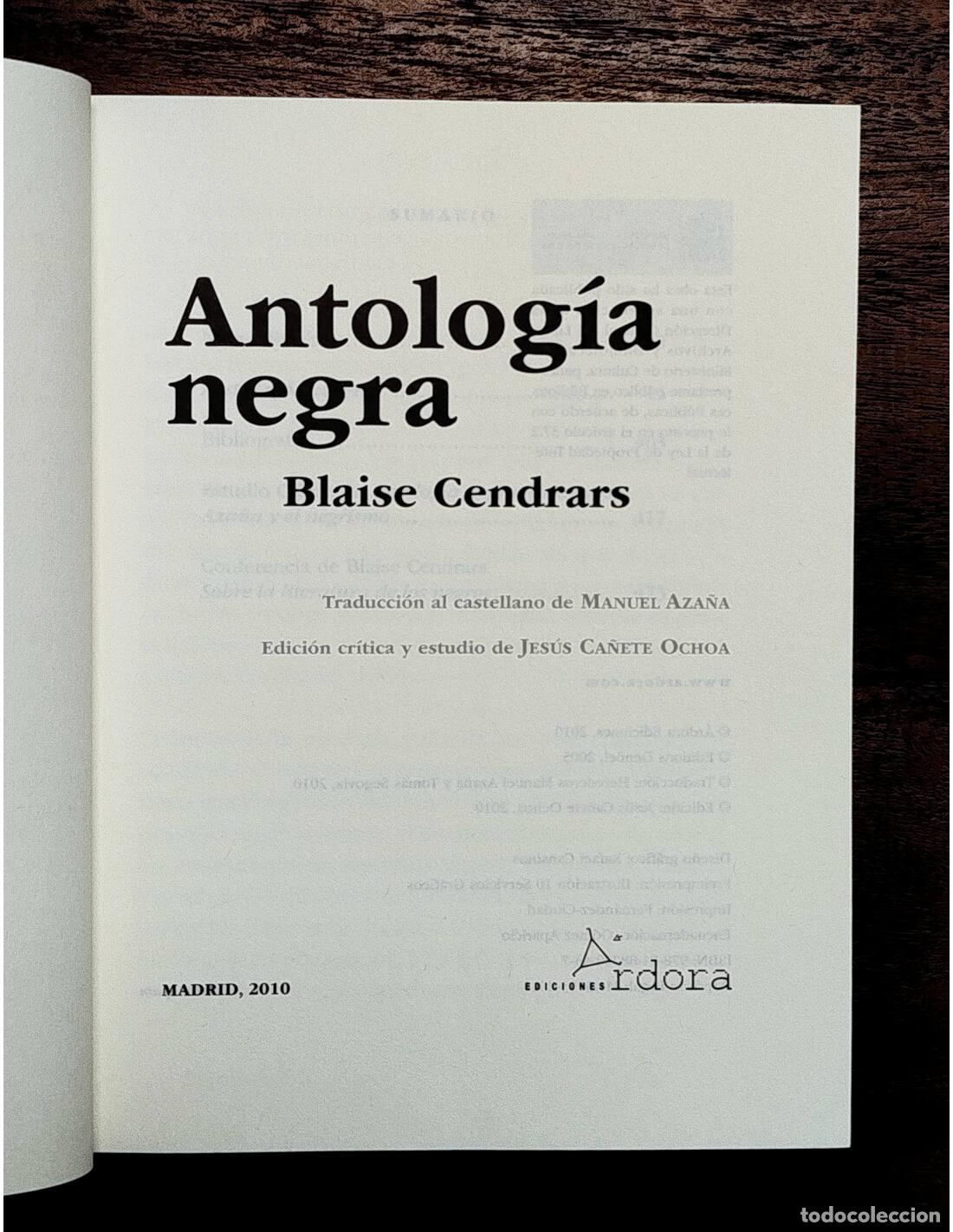 Libros de segunda mano: ANTOLOG&Iacute;A NEGRA. CENDRARS, Blaise. &Aacute;rdora. 2010. - Foto 2