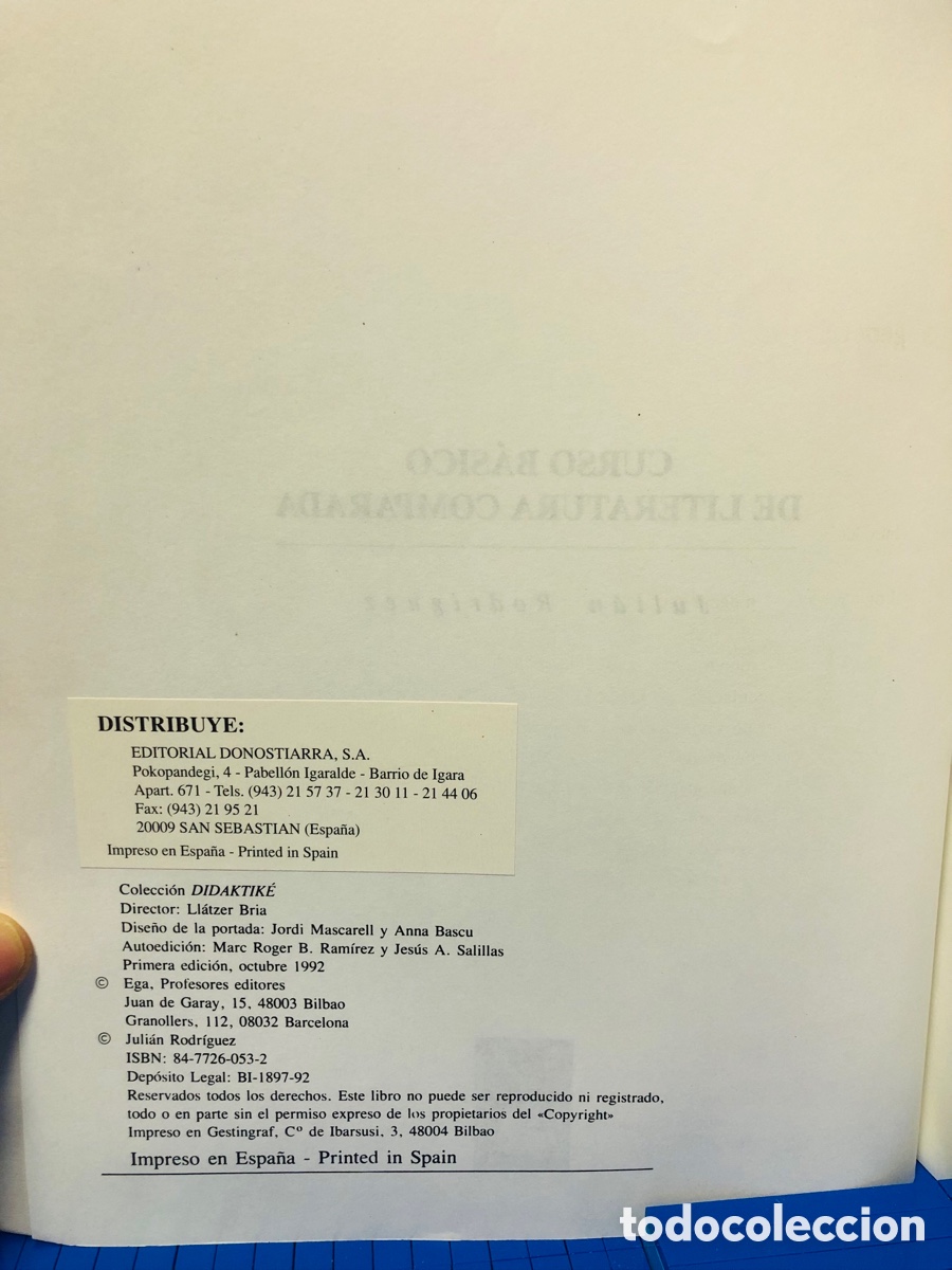 Libros de segunda mano: CURSO B&Aacute;SICO DE LITERATURA COMPARADA EDITORIAL DONOSTIARRA 1992 - Foto 3