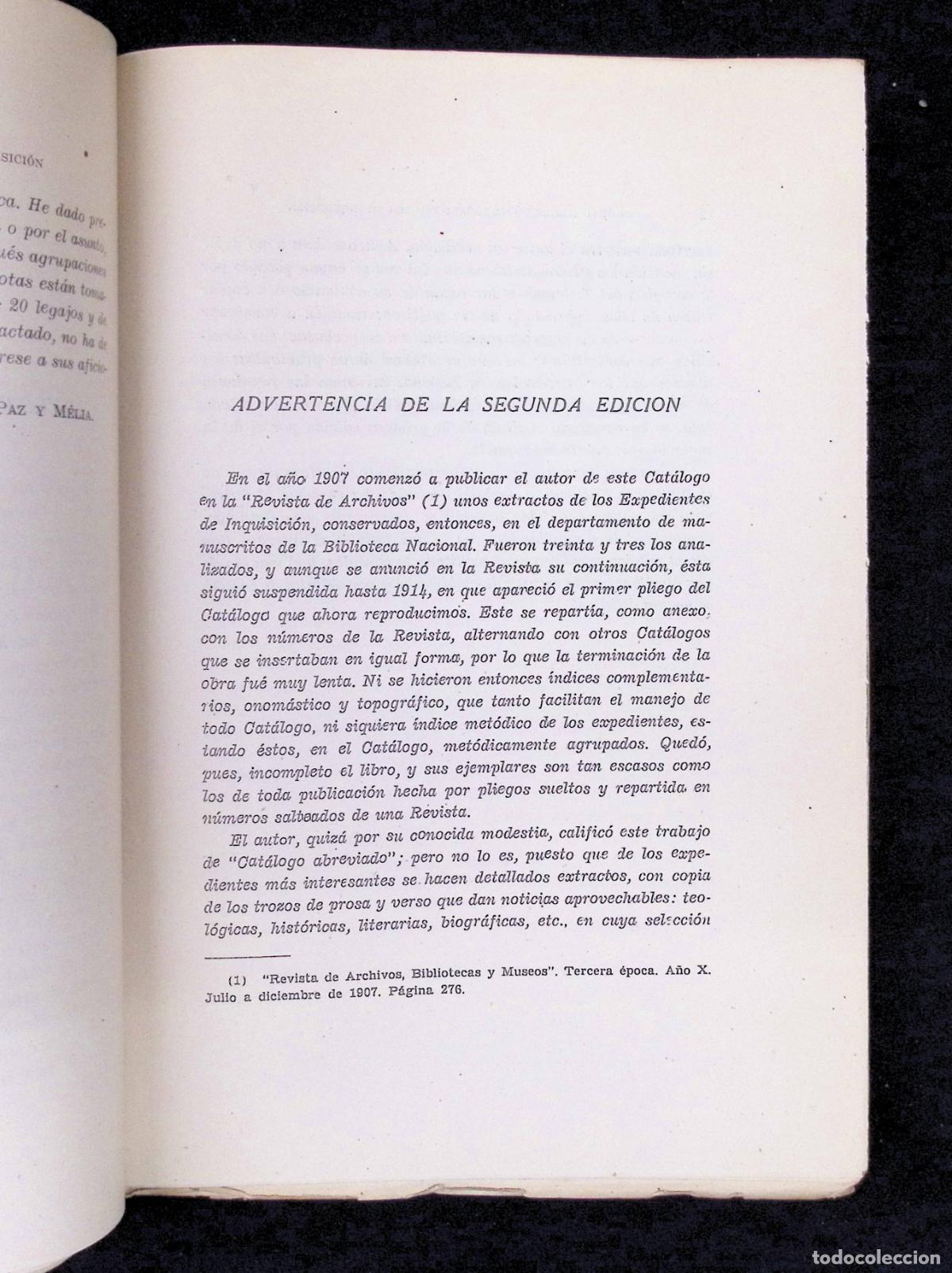 Libros de segunda mano: PAPELES DE INQUISICI&Oacute;N. Catalogo y extractos. - PAZ Y M&Eacute;LIS, A. - Foto 2