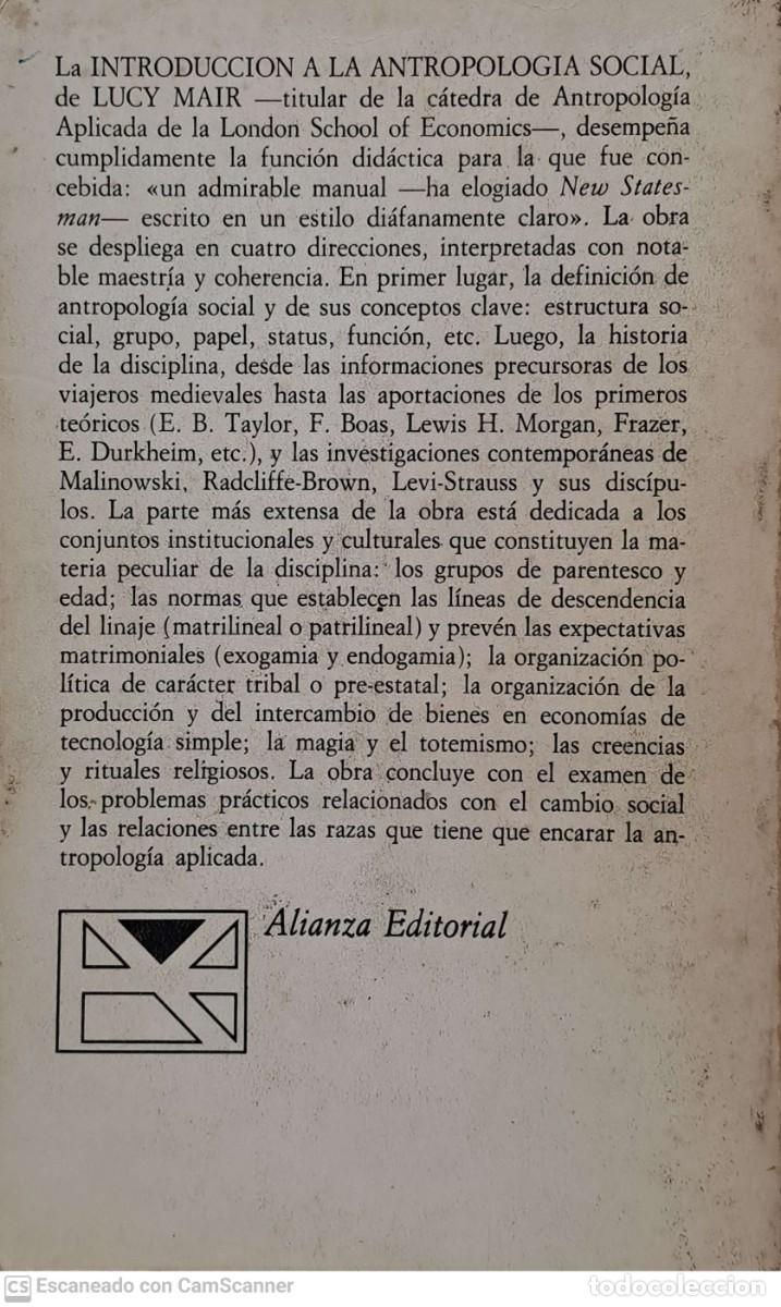 Libros de segunda mano: Introducci&oacute;n a la antropologia social - Lucy Mair - Foto 2