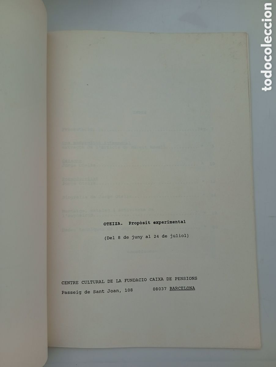 Libros de segunda mano: Dossier de prensa Oteiza Prop&ograve;sit experimental 1988 Caixa - Foto 2