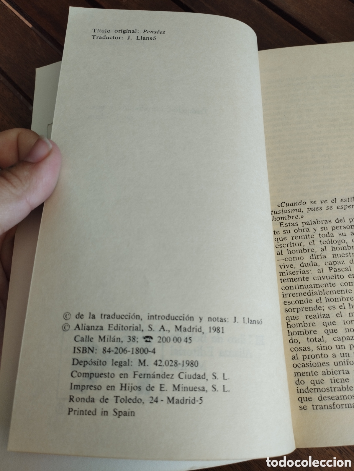 Libros de segunda mano: BLAISE PASCAL: PENSAMIENTOS ED. ALIANZA 1981 FILOSOFIA - Foto 4