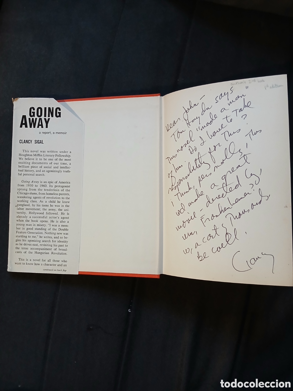 Libros de segunda mano: GOING AWAY CLANCY SIGAL d&eacute;dicac&eacute; - Foto 1