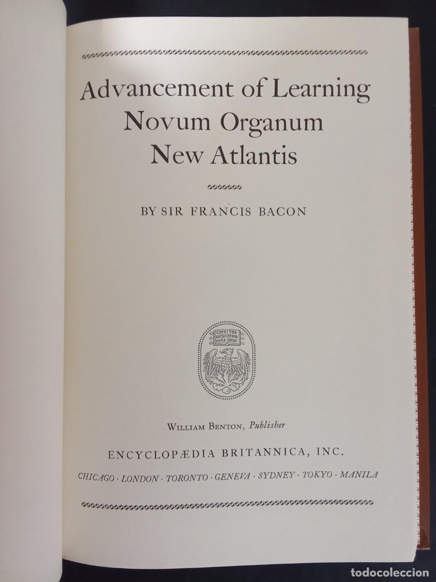 Livres d'occasion: FRANCIS BACON.- Advancement of Learning - Novum Organum - New Atlantis. Encyclopaedia Britannica (19