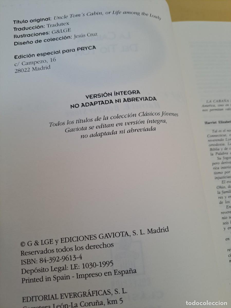 Libros de segunda mano: HARRIET E. BEECHER STOWE - LA CABA&Ntilde;A DEL T&Iacute;O TOM (VERSI&Oacute;N &Iacute;NTEGRA) - EDICIONES GAVIOTA 1995 - Foto 3