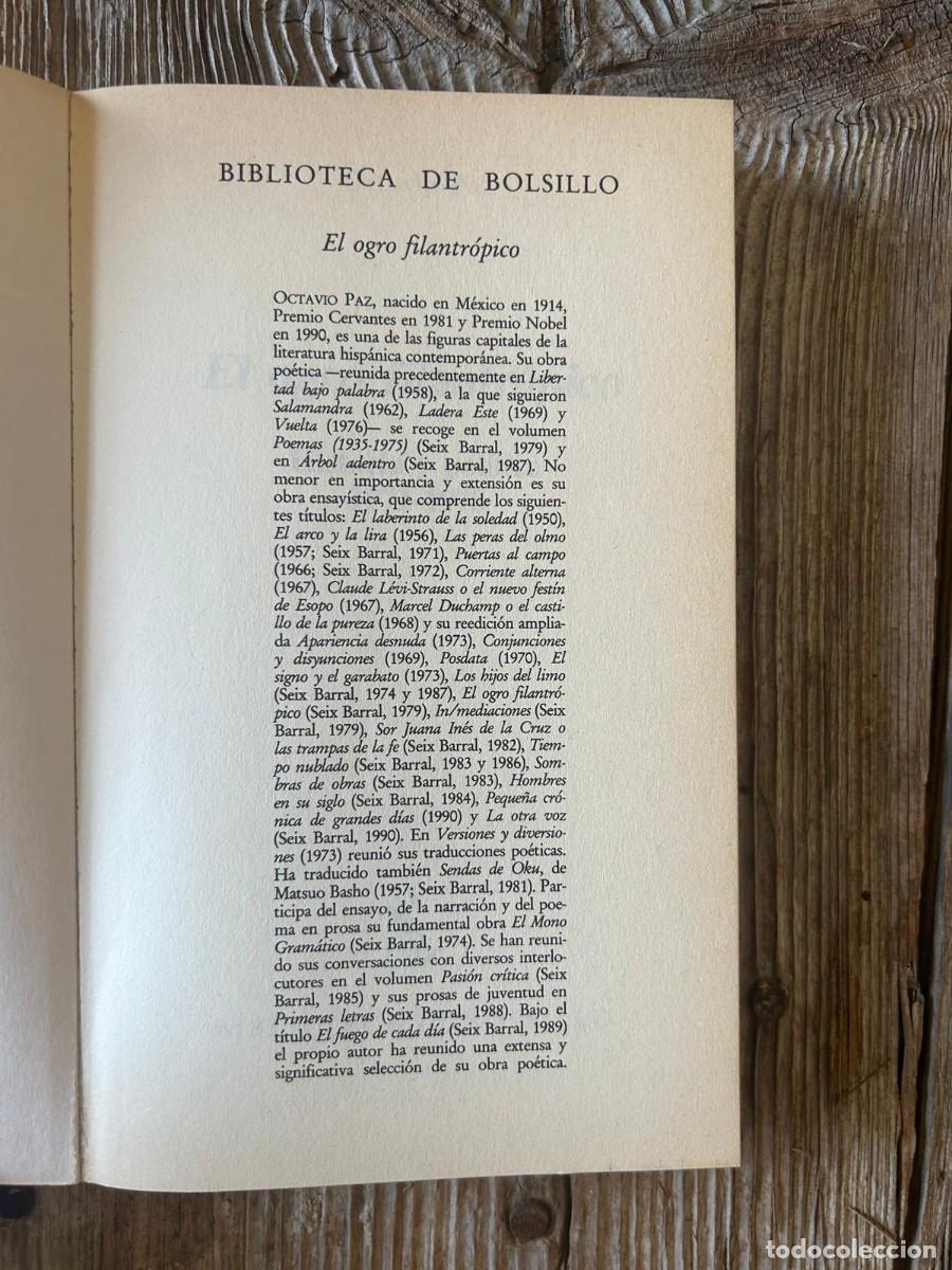 Libros de segunda mano: OCTAVIO PAZ. EL OGRO FILANTR&Ograve;PICO - Foto 4