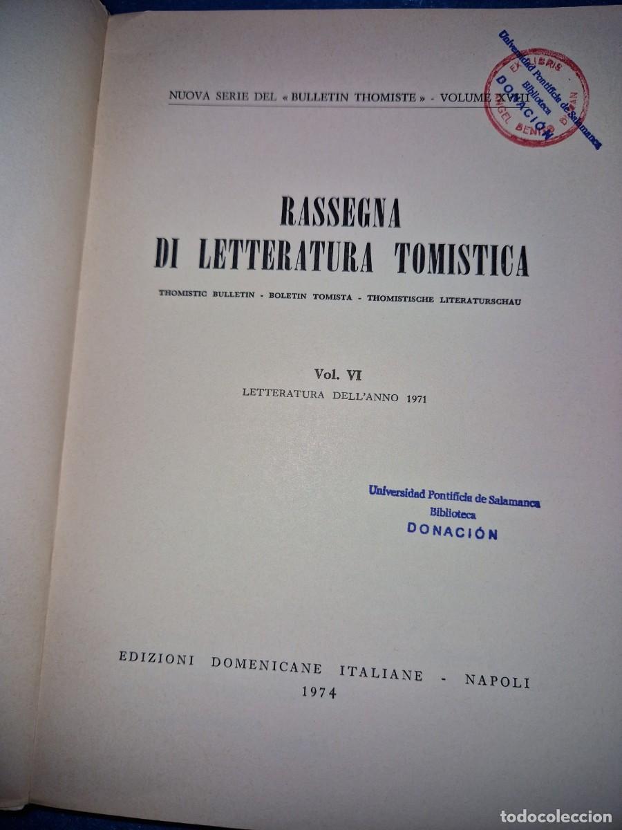 Libros de segunda mano: RASSEGNA DI LETTERATURA TOMISTICA - Foto 2